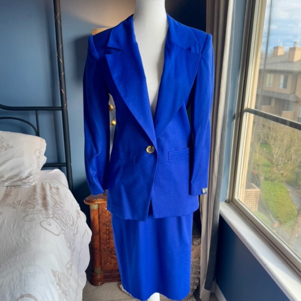 Vintage 90s Royal Blue Skirt Suit Set NWT